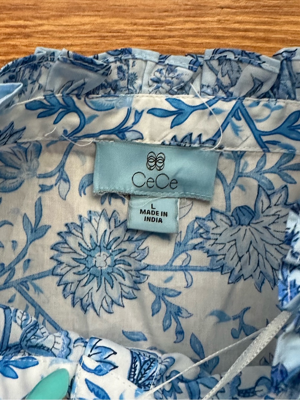 NWT CeCe Blue and White Floral Tiered Maxi Dress with Tie Waist - Picture 2 of 8